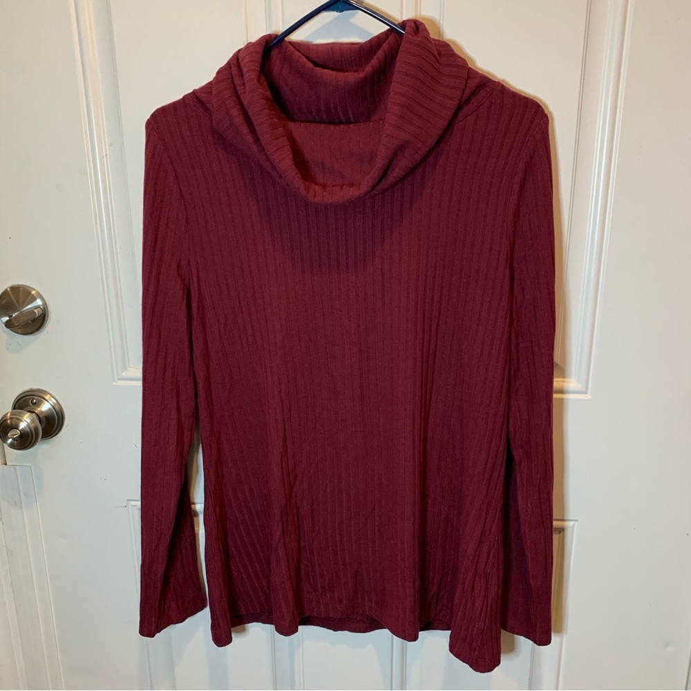 Lands' End Women's Ribbed Cowl Neck Long Sleeve Pullover Top Sweater Viscose